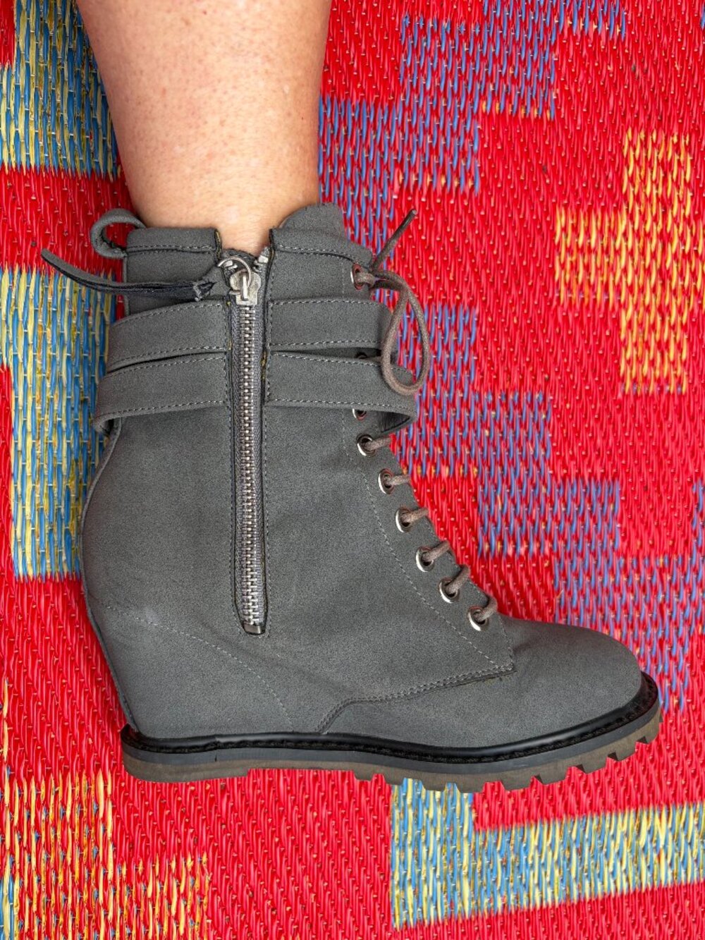 Maison BE&D London Gray Hidden Wedge Combat Boots | Women's Size 7, Like New - Picture 2 of 12